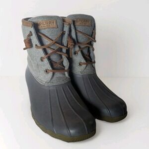 Sperry Top-Sider Women's Saltwater Emboss Wool Duck Boot, STS82475 Size 8.5 Grey